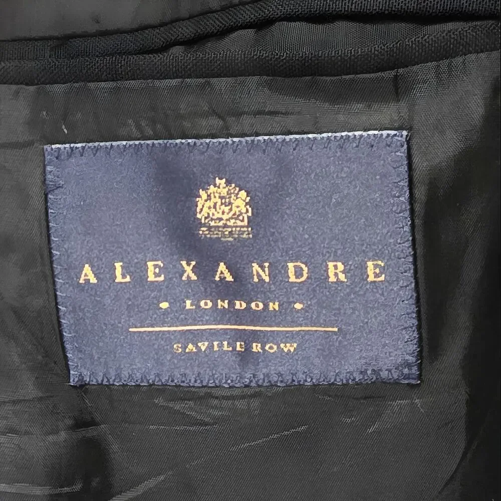 Alexandre London Savile Row Blazer Jacket 46R Black Pure New Wool 2 Button